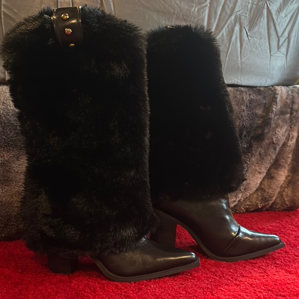Dolls Kill Black Heeled Boots with Plush Fur